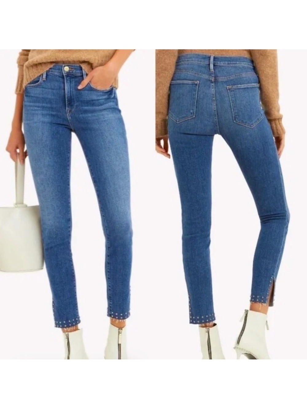 Frame Le High Skinny Slit Studded Jeans Women’s Size 29